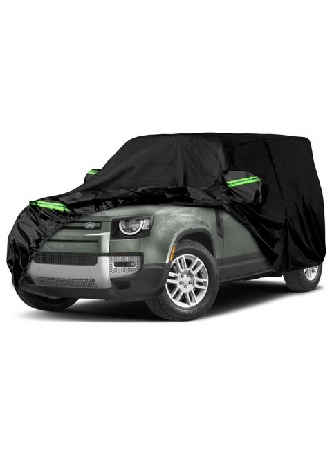 All Weather Car Cover for Land Rover Defender 110 4-Door (2020-2024), 6 Layers Waterproof Coating with Reflectors, Soft Interior Lint Layer, Security Lock and Zipper (Black)