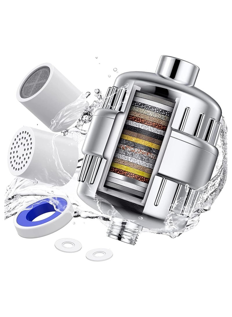 Shower Filter 20 Stage Showerhead Filter for Hard Water Shower Water Filter with 2 Replaceable Filter Cartridges for Removing Chlorine Fluoride, Polished Chrome  - Image 1