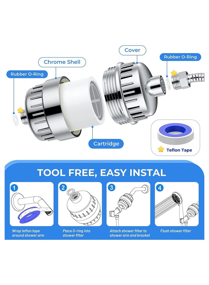 Shower Filter 20 Stage Showerhead Filter for Hard Water Shower Water Filter with 2 Replaceable Filter Cartridges for Removing Chlorine Fluoride, Polished Chrome  - Image 4