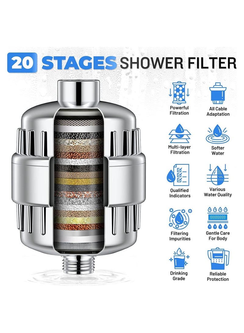 Shower Filter 20 Stage Showerhead Filter for Hard Water Shower Water Filter with 2 Replaceable Filter Cartridges for Removing Chlorine Fluoride, Polished Chrome  - Image 2