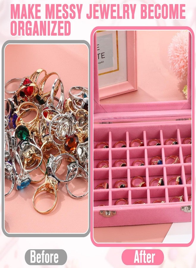 Nosiny 4 Pcs Earrings Jewelry Box Ring Display Case 24 Grids Velvet Jewelry Organizer Box Tray Earrings Holder Storage Case for Girls Wife Mom Women (Pink) - Image 5