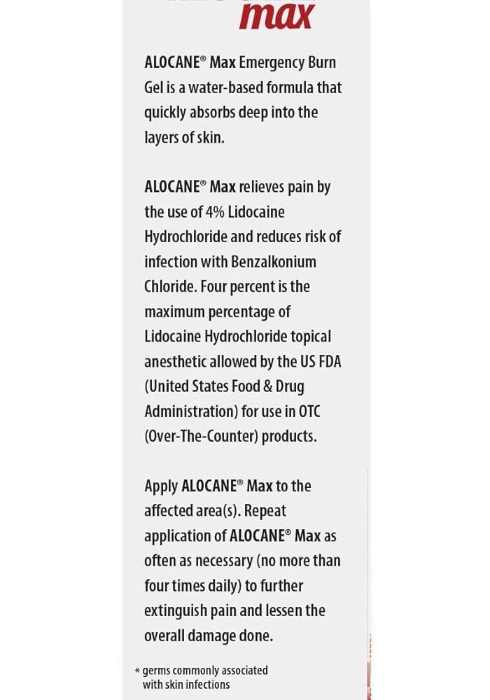 Alocane Emergency Burn Gel, 4% Lidocaine Maximum Strength Fast Pain and Itch Relief for Minor Burns, Sunburn, Kitchen, Radiation, Chemical, First Degree Burns, First Aid Treatment Burn Care 2.5 Fl Oz - Image 3