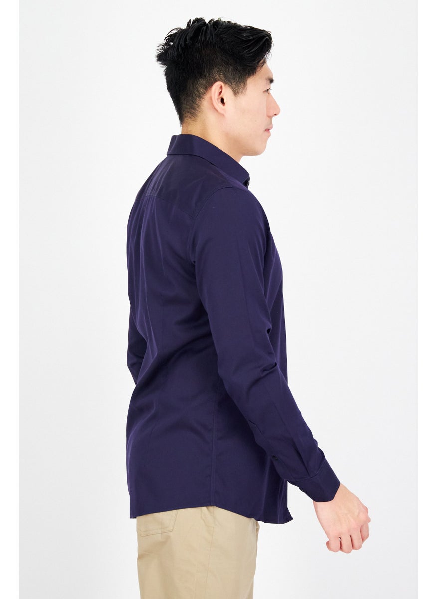 Selected Homme Men Slim Fit Solid Long Sleeves Casual Shirt, Blue  - Image 3