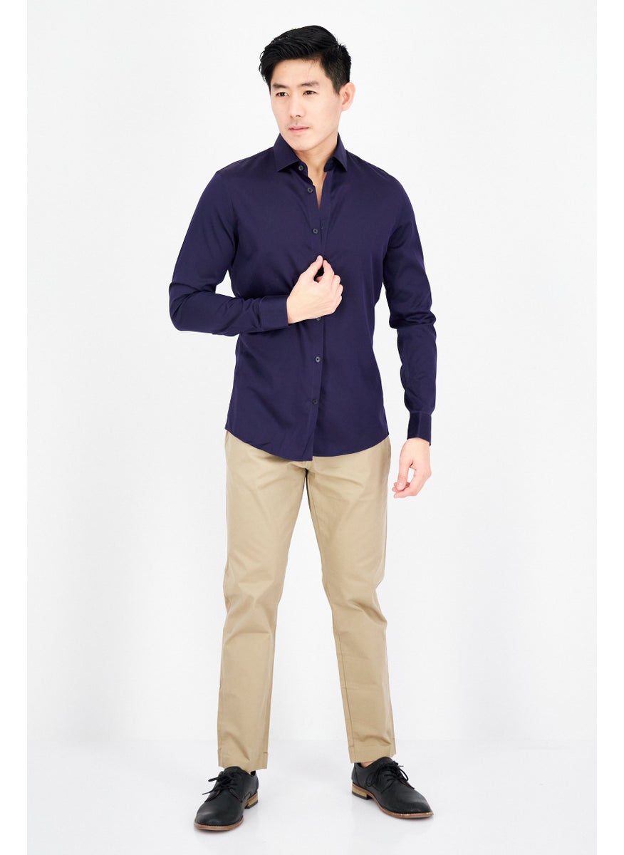 Selected Homme Men Slim Fit Solid Long Sleeves Casual Shirt, Blue  - Image 4