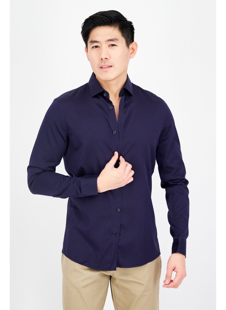 Selected Homme Men Slim Fit Solid Long Sleeves Casual Shirt, Blue  - Image 1