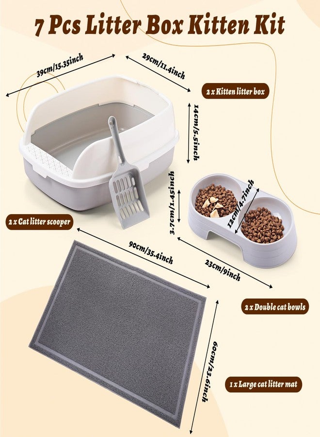 Sliner 7 Pcs Litter Box Kitten Kit Include 2 Pcs Kitten Litter Box Low Entry, 2 Cat Bowls, 1 Large Waterproof Nonslip Mat, 2 Scoopers - Image 2