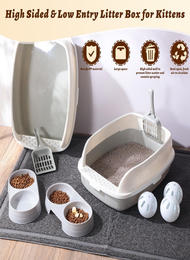 Sliner 7 Pcs Litter Box Kitten Kit Include 2 Pcs Kitten Litter Box Low Entry, 2 Cat Bowls, 1 Large Waterproof Nonslip Mat, 2 Scoopers - Image 5