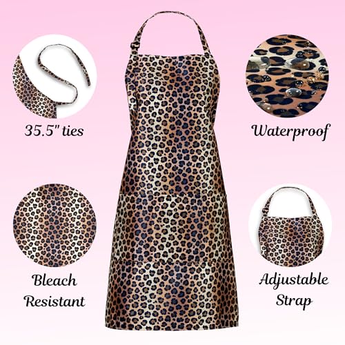 Plum Hill Leopard Cheetah Apron for Hair Stylists, Cosmetology, Make-up Artists, Beauticians - Waterproof Apron; Bleach Proof Aprons for Hair Coloring Eyelashes, Brows, Esthetician Aprons for Women - Image 3