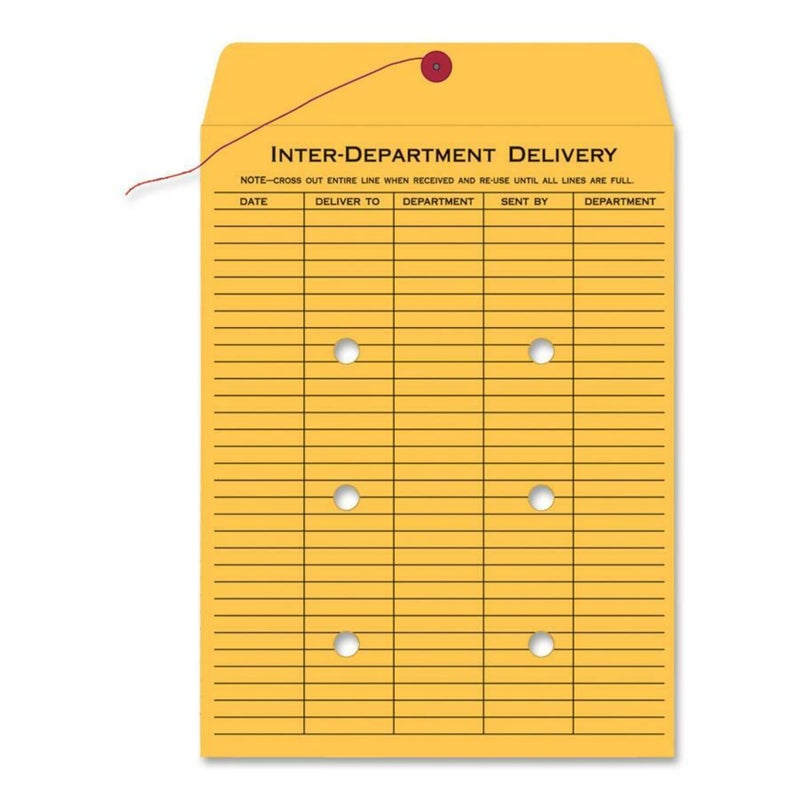 Quality Park 10 x 15 Inter-Departmental Envelopes with String & Button Closure for Interoffice Routing, 32 lb. Brown Kraft, 100/Box (QUA65354) - Image 1