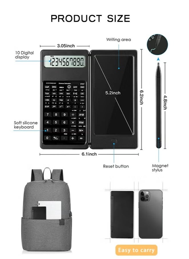 NIIMBOT S9 Solar Scientific Calculators with Erasable Writing Tablet, Professional Scientific Calculators Calculators Handwriting Tablet Electronic LCD Writing Tablet Function Calculator Battery Powered Foldable 10 Digit Desk Calculator for School, Office, Home, Black  - Image 2