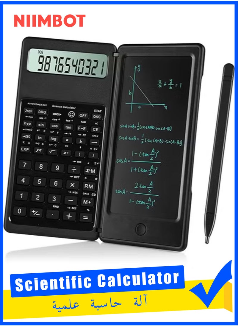 NIIMBOT S9 Solar Scientific Calculators with Erasable Writing Tablet, Professional Scientific Calculators Calculators Handwriting Tablet Electronic LCD Writing Tablet Function Calculator Battery Powered Foldable 10 Digit Desk Calculator for School, Office, Home, Black  - Image 1
