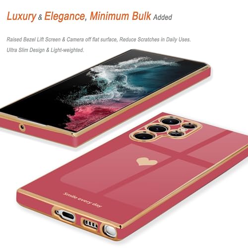 Teageo for Samsung Galaxy S22 Ultra 5G Case for Women Girl Cute Love-Heart Luxury Soft Back Cover Raised Full Camera Protection Bumper Silicone Shockproof Phone Case for Galaxy S22 Ultra, Bright Blush - Image 3