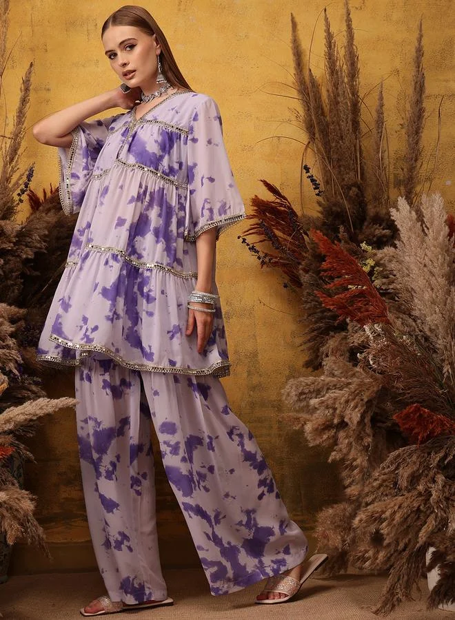 STREET 9 طقم كورتا شيرارا بطبقات وياقة على شكل حرف  مطبوع من ستريت