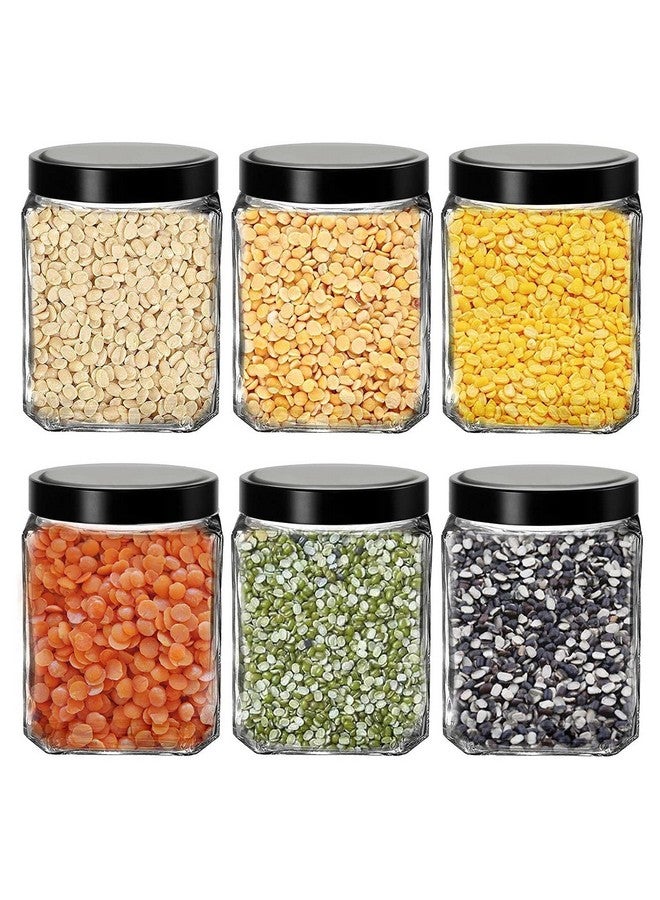 Brezzycloud Piraml Glass Cubical Square 600Ml Transparent Glass Jars & Containers For Kitchen With Black Plastic Lid (600Ml, Set Of 12) - Image 2