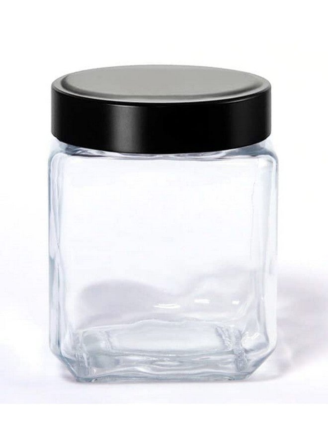 Brezzycloud Piraml Glass Cubical Square 600Ml Transparent Glass Jars & Containers For Kitchen With Black Plastic Lid (600Ml, Set Of 12) - Image 3