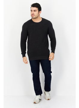 French Connection Men Crew Neck Textured Sweatshirt, Charcoal  - Image 3