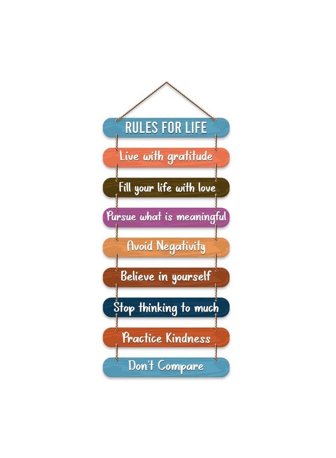 Artvibes Rules for Life Quotes Printed Mdf Wooden Wall Hanging | Living Room | Office | Home Decor Items | Gifts | Wall Art For Hall | Modern Wall Decorative Accessories for Home Decoration (WH_9310N) - Image 1