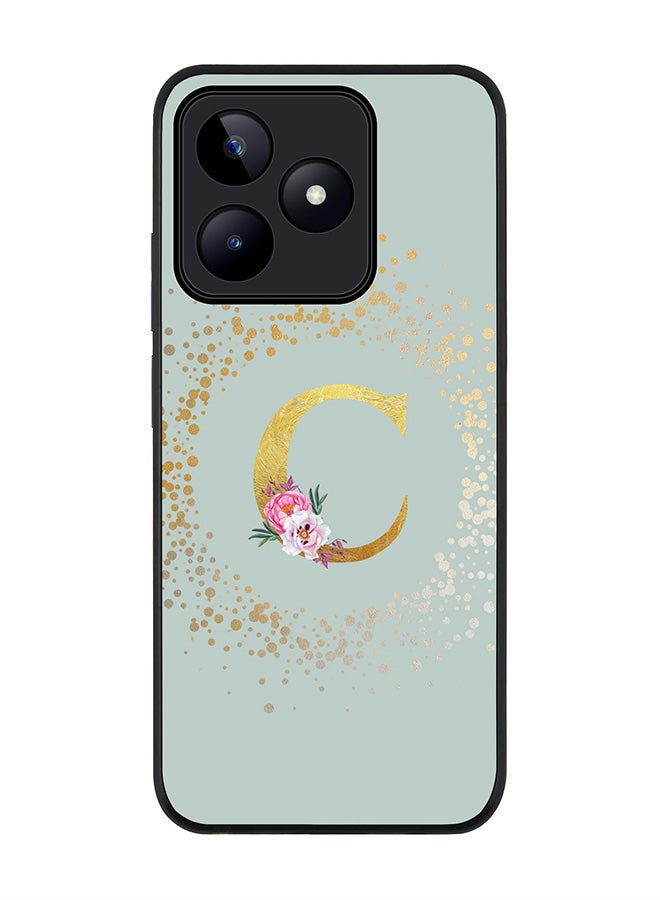 Stylizedd Rugged Black edge case for Realme C51 / Realme Note 50 4G,Custom Monogram Initial Letter Floral Pattern Alphabet - C (Light Grey) - Image 1