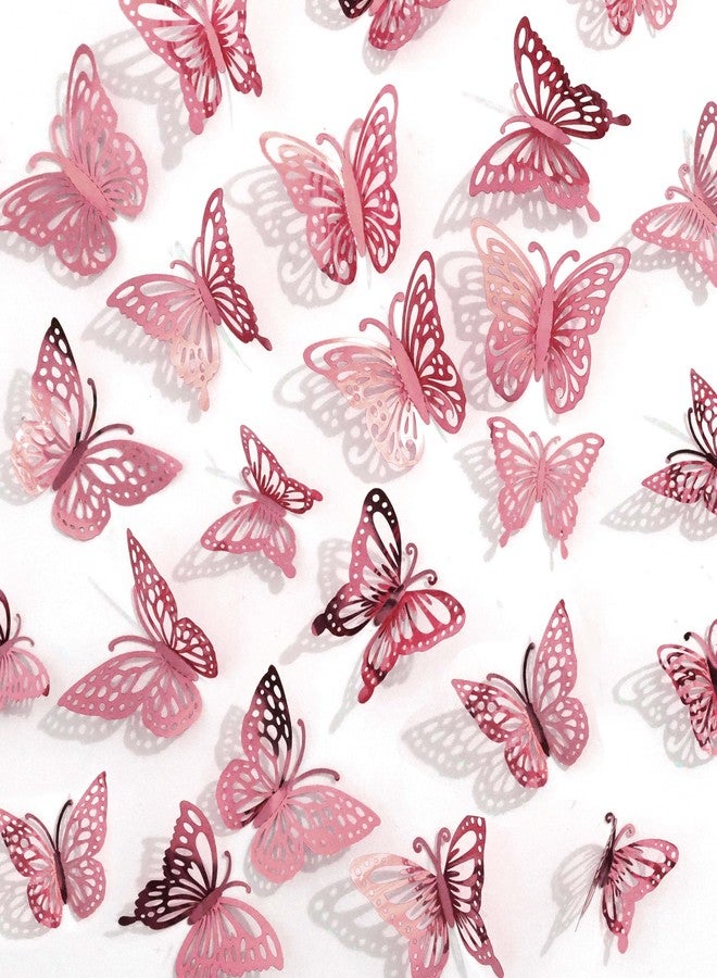 Seyal 3D Laser Metallic Butterfly Wall Decor, Rose Gold 48Pcs 4 Styles 3 Sizes, Removable Stickers Wall Decor Room Mural for Party Cake Decoration Kids Bedroom Nursery Classroom Wedding Decor DIY - Image 1