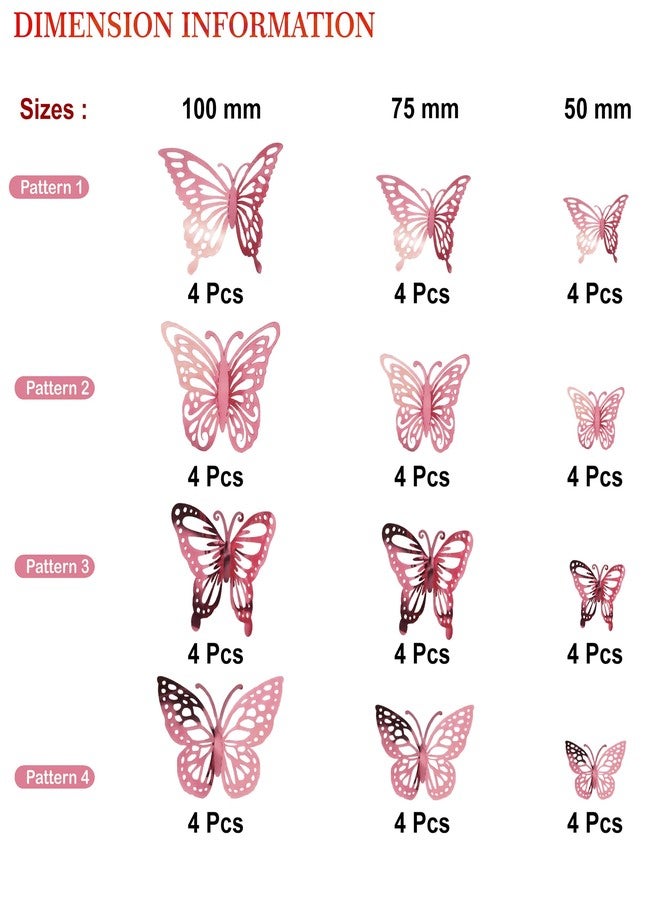 Seyal 3D Laser Metallic Butterfly Wall Decor, Rose Gold 48Pcs 4 Styles 3 Sizes, Removable Stickers Wall Decor Room Mural for Party Cake Decoration Kids Bedroom Nursery Classroom Wedding Decor DIY - Image 5