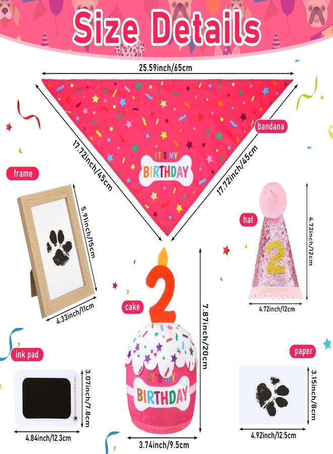 Cutecrop Dog 2nd Birthday Gifts Set, Dog Boy Girl Birthday Decorations, Pink Hat Bandana Squeaky Cake Toy Paw Print Kit for Small, Medium, Large Pets - Image 2