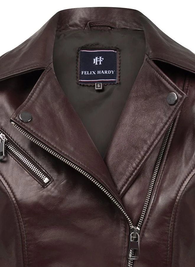 FELIX HARDY Genuine Leather Bordeaux Biker Jacket