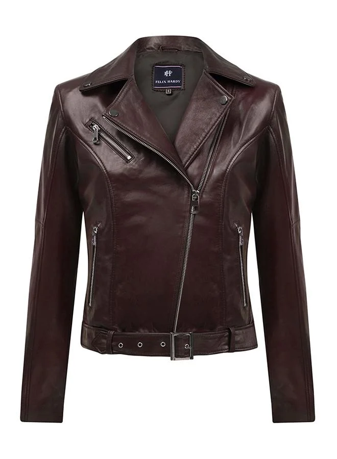 FELIX HARDY Genuine Leather Bordeaux Biker Jacket