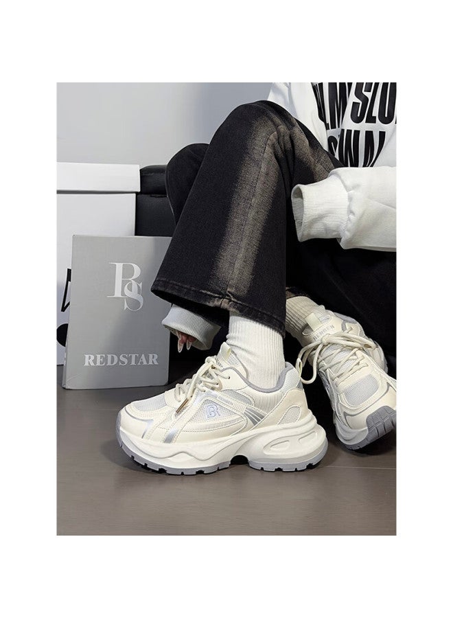 Humanity Renben Women's Breathable Mesh Dad Shoes New Casual Shoes Women Thick-soled Height-increasing Sports Shoes Women White Gray 37 - Image 5