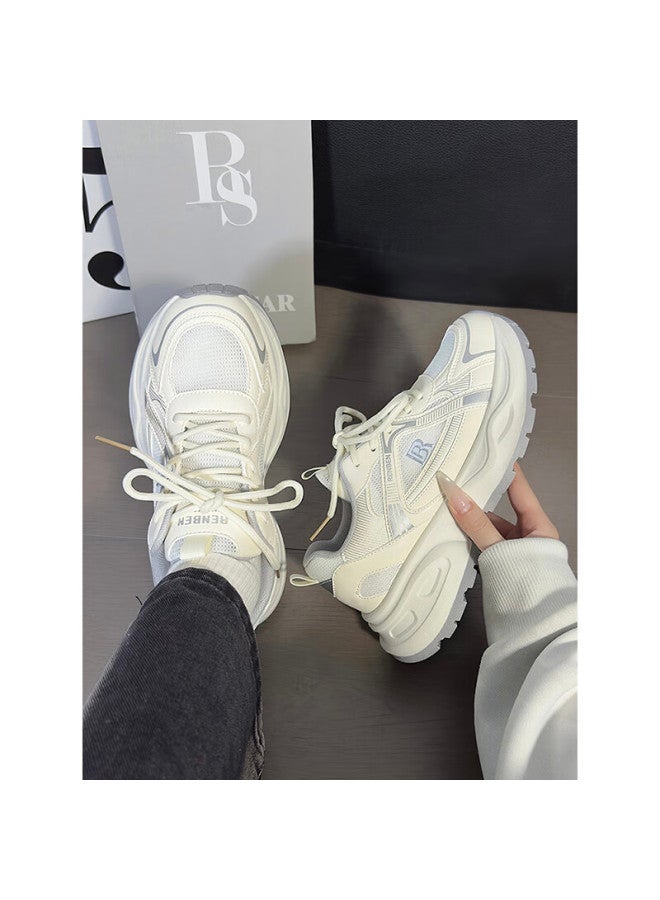 Humanity Renben Women's Breathable Mesh Dad Shoes New Casual Shoes Women Thick-soled Height-increasing Sports Shoes Women White Gray 37 - Image 2