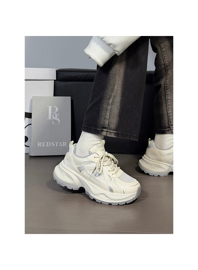 Humanity Renben Women's Breathable Mesh Dad Shoes New Casual Shoes Women Thick-soled Height-increasing Sports Shoes Women White Gray 37 - Image 3