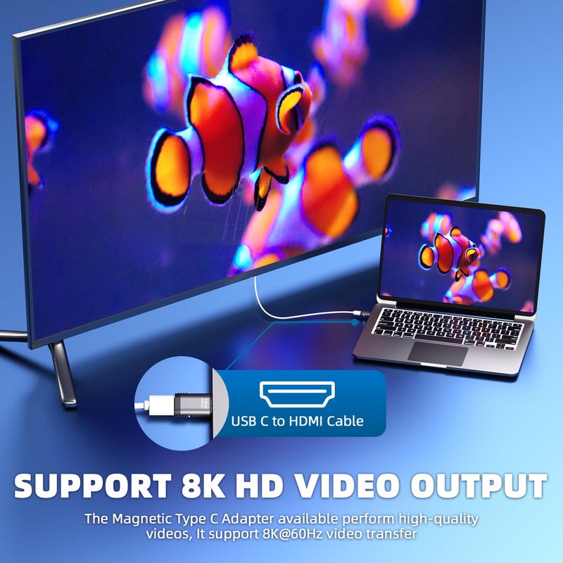 DuHeSin محول مغناطيسي USB C من DuHeSin، عبوتين، 24 دبوس مستقيم مع شحن PD 140w، نقل بيانات USBC 4 بسرعة 40Gbps، فيديو 8K 60Hz لتقنية Thunderbolt 3/4، MacBook Pro/Air والمزيد من أجهزة Type C - Image 4