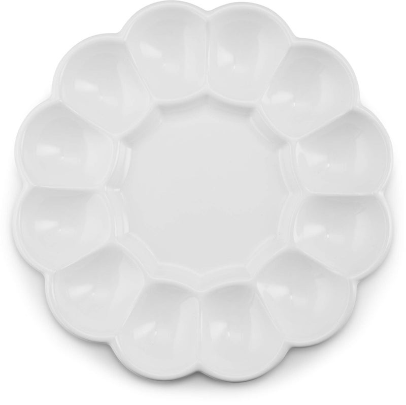 Kook KooK Deviled Egg Platter Tray Ceramic Easter Egg Holder Holds 12 Eggs Ceramic Dish Display Holder Dishwasher Safe Microwave Safe freezer Safe Sleek 10 Inch Diameter White 