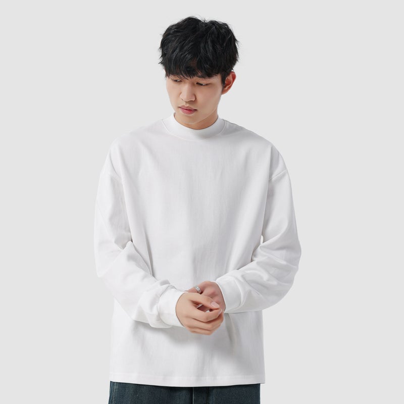 NINPURE fleece thickened 300G heavy solid color small neckline loose undershirt inner long-sleeved t-shirt for men and women - Image 3