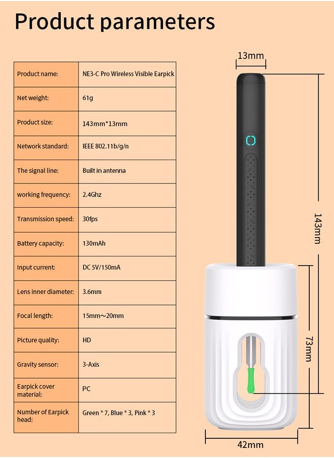Unique Ear Wax Removal Tool - Wi-Fi Visible Ear Cleaner Kit with 1080 HD Camera and Storage Case - Ear Wax Removal Tool with 12 Ear Pickers and 6 Ear Scoops (Black)  - Image 2
