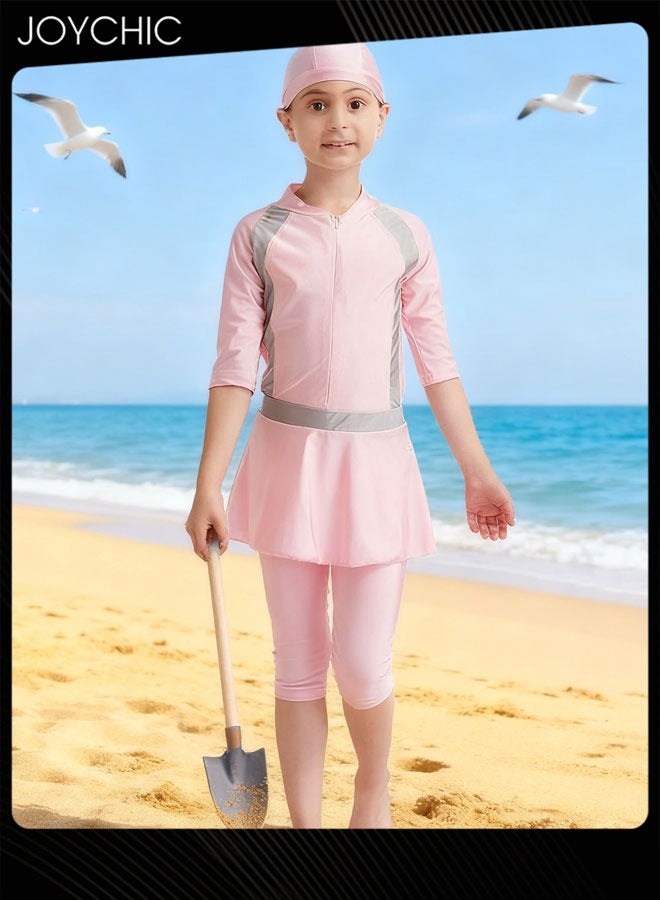 Joychic بدلة سباحة مسلمة للأطفال الفتيات بأكمام طويلة تغطية كاملة بوركيني ملابس سباحة سريعة الجفاف محتشمة إسلامية لحماية الشمس في الصيف واقي للطفح الجلدي - Image 1
