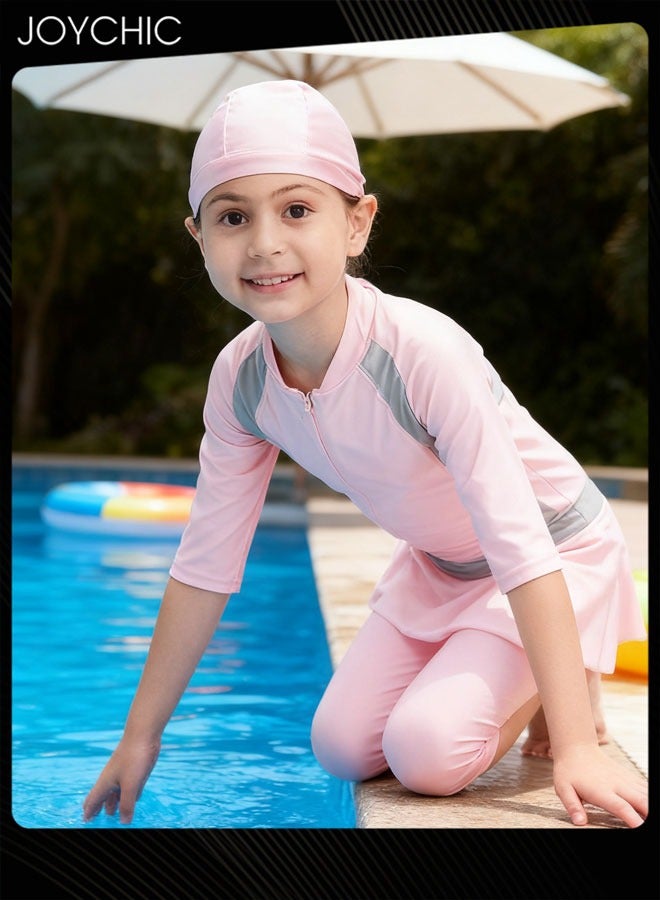 Joychic بدلة سباحة مسلمة للأطفال الفتيات بأكمام طويلة تغطية كاملة بوركيني ملابس سباحة سريعة الجفاف محتشمة إسلامية لحماية الشمس في الصيف واقي للطفح الجلدي - Image 2