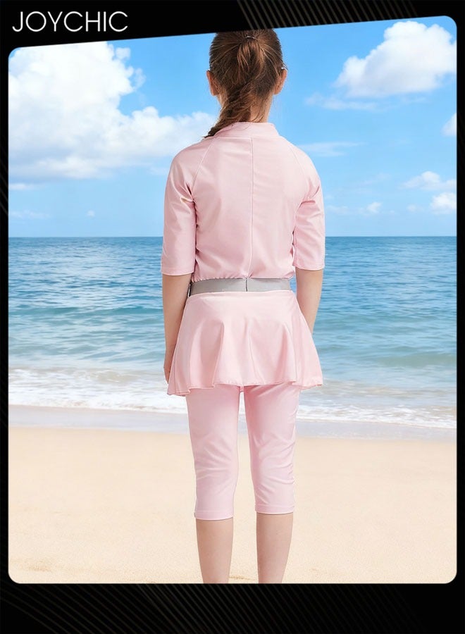 Joychic بدلة سباحة مسلمة للأطفال الفتيات بأكمام طويلة تغطية كاملة بوركيني ملابس سباحة سريعة الجفاف محتشمة إسلامية لحماية الشمس في الصيف واقي للطفح الجلدي - Image 4