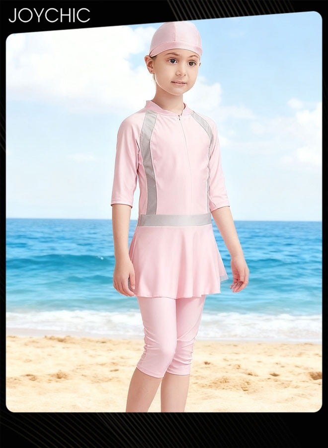 Joychic بدلة سباحة مسلمة للأطفال الفتيات بأكمام طويلة تغطية كاملة بوركيني ملابس سباحة سريعة الجفاف محتشمة إسلامية لحماية الشمس في الصيف واقي للطفح الجلدي - Image 3