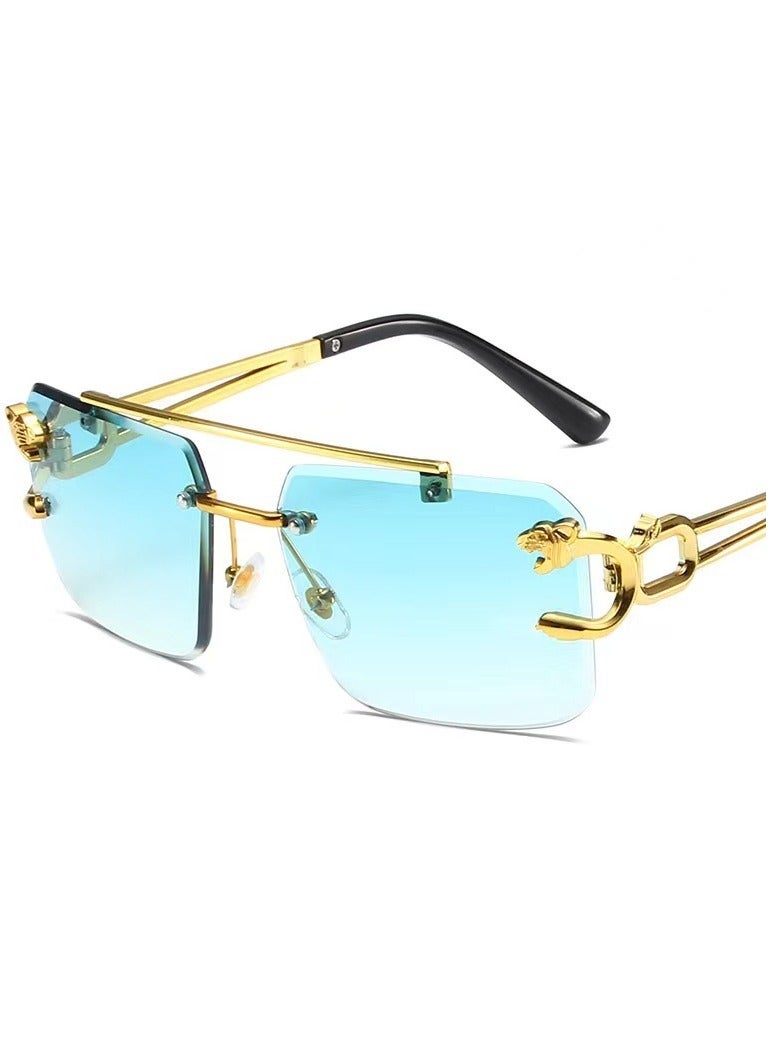 عام نظارات شمسية بدون إطار نظارات شمسية مربعة عصرية عدسات ملونة نظارات شمسية مزينة برأس فهد للرجال والنساء نظارات شمسية مستطيلة بدون إطار معدني Y2K UV400 - Image 1