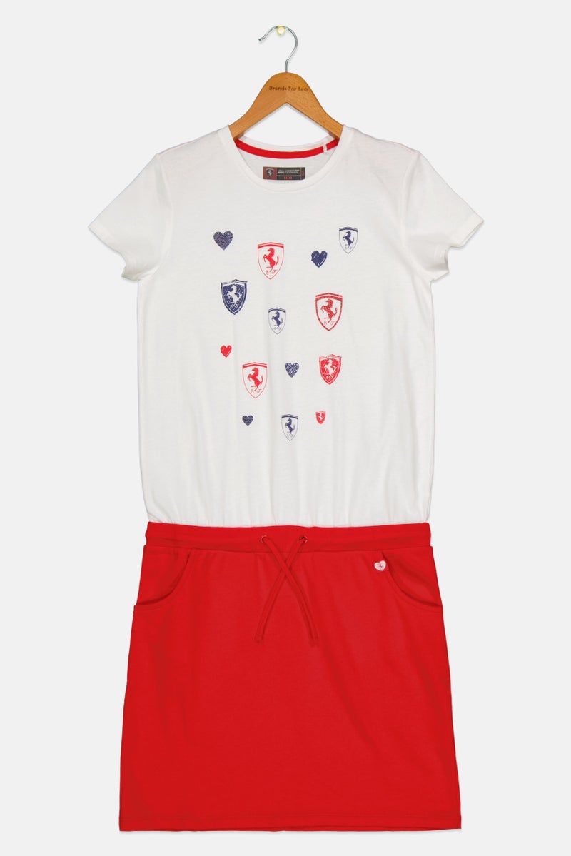 Scuderia Ferrari Kids Girl Sportswear Fit Short Sleeve Dress, White/Red - Image 1