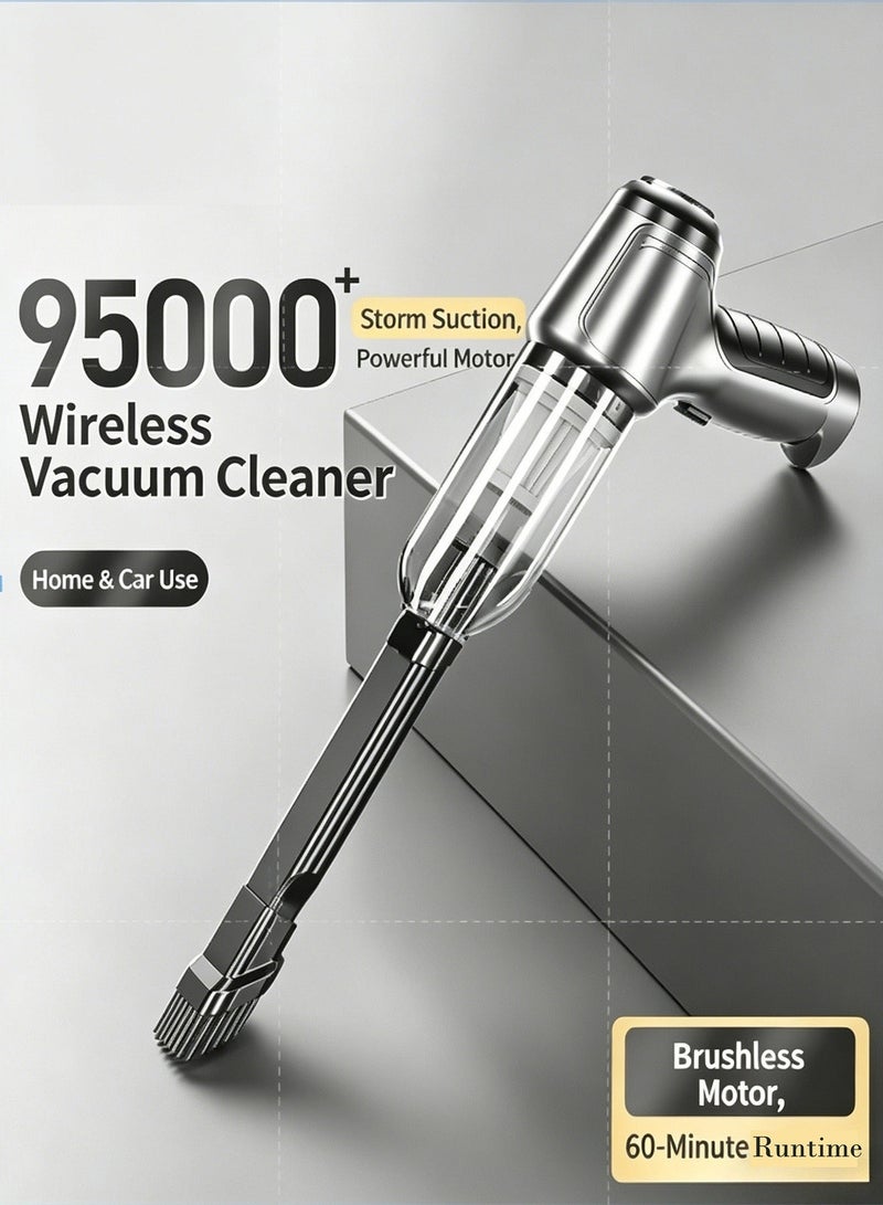 Cordless Handheld Car Vacuum Cleaner Wireless Rechargeable Mini Vacuum 95000PA Powerful Suction Portable Wet Dry Vacuum Cleaner with Washable Filter for Car Interior Home Office Cleaning - Image 3