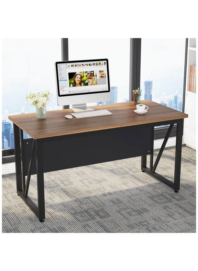AGD Computer Desk with Hutch and Bookshelf Home Office Desk with Space Saving Design, Metal Legs Table Desk with Upper Storage Shelves for Study Writing and Workstation, Easy Assemble - Image 3