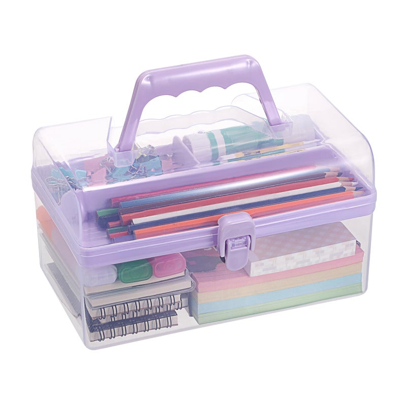 BTSKY Multipurpose Plastic Craft Storage Containers with Removable Tray Clear Plastic Storage Box with Lid Handle Easy Carry Stack Small Storage Container 85x5x49 Inch RectanglePurple - Image 3