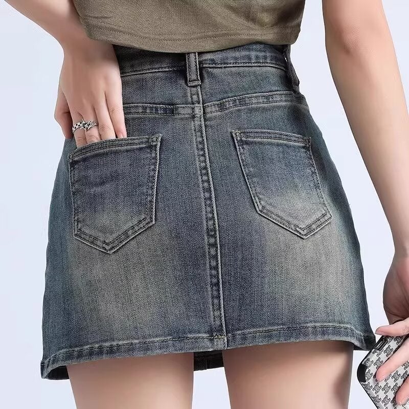 2025 High Waist A- Line Spice Girls American Retro Denim Skirt Women'S Slimming Hip Skirt - Image 4