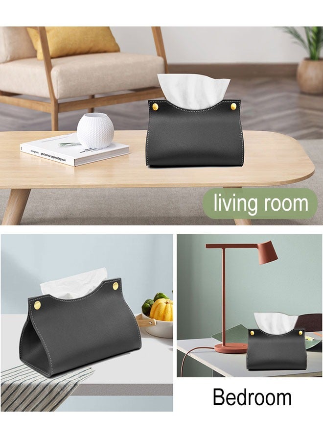 وهاواي Tissue Dispenser Box Cover Holder Leather Napkin Organizer for Bathroom, Kitchen and Office Room Black - Image 3