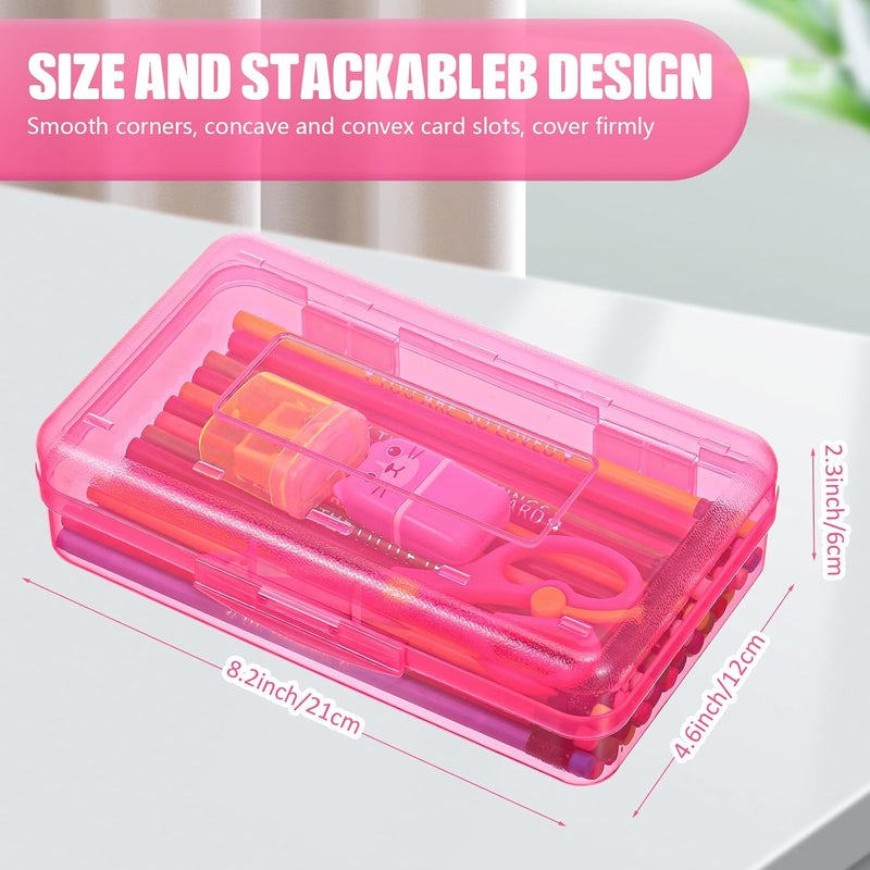 Leelosp 12 Pack Plastic Box Clear Case with Lid Snap Closure Hard Large Capacity Box Storage Organizer Holder for Kid Adult(Pink) - Image 2