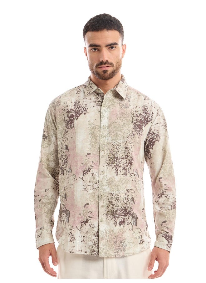 Beyoung White and Pink Printed Cotton Shirt for Men  - Image 1