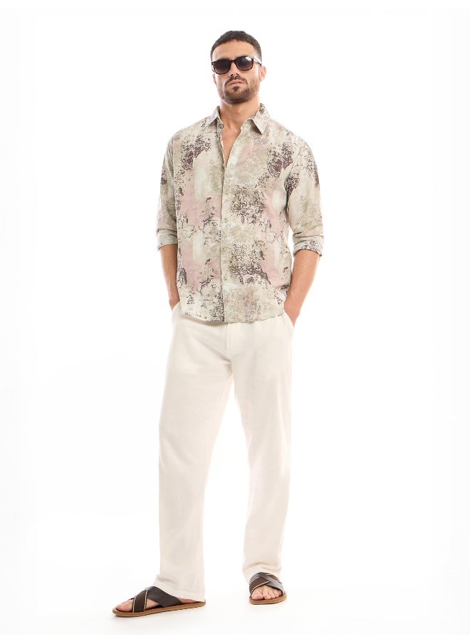 Beyoung White and Pink Printed Cotton Shirt for Men  - Image 5