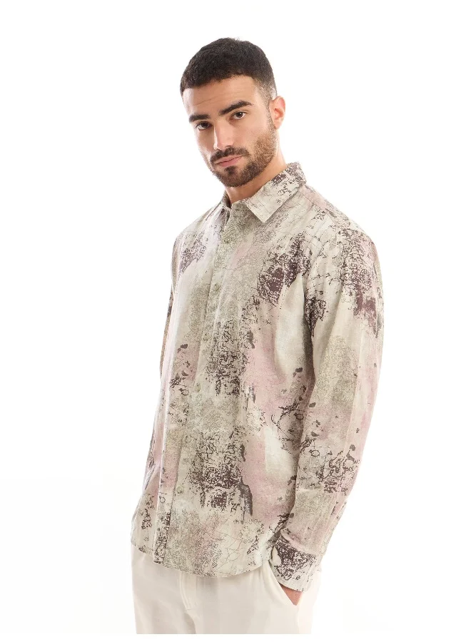 بيونغ White and Pink Printed Cotton Shirt for Men