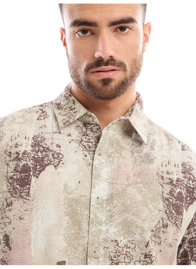 Beyoung White and Pink Printed Cotton Shirt for Men  - Image 2